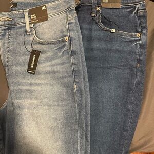 Express Women's Light and Dark Blue Skinny Jeans